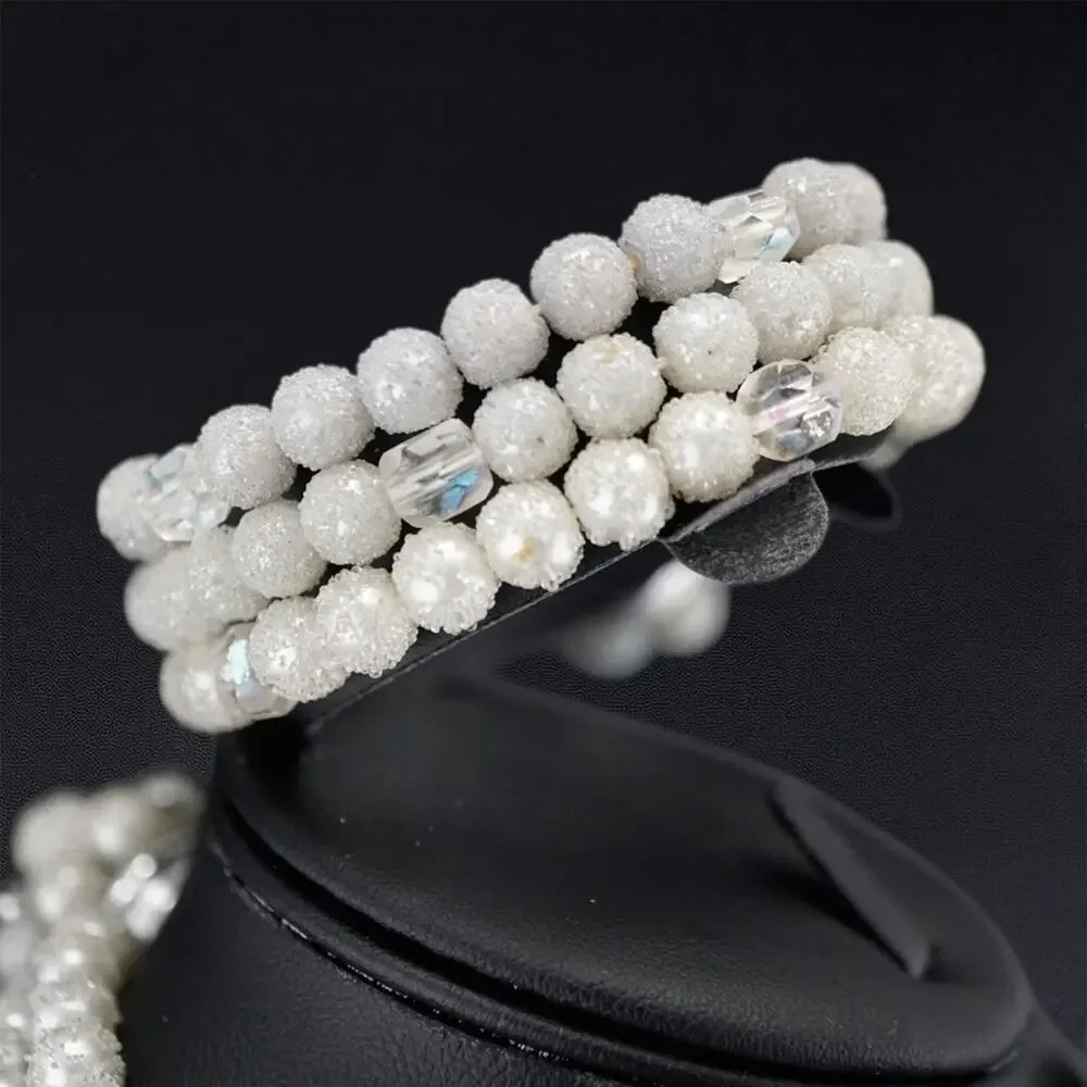 Vintage MCM Sugar Bead Parure Set White Multi Strand Necklace‎ Bracelet Set